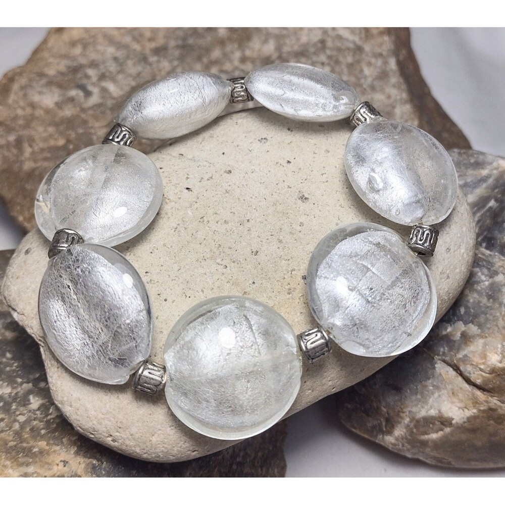 Murano Glass Silver Foil Beaded Chunky Bracelet